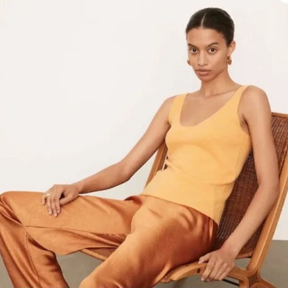 Revolve Vince Cashmere Knit Scoop Neck Tank Camisole Orange Yellow Size Medium